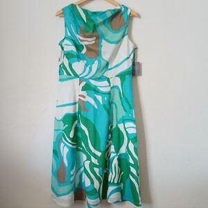 Dress Green Mod Print Abstract Sleeveless Knee Length  Zipper Lined Size 10